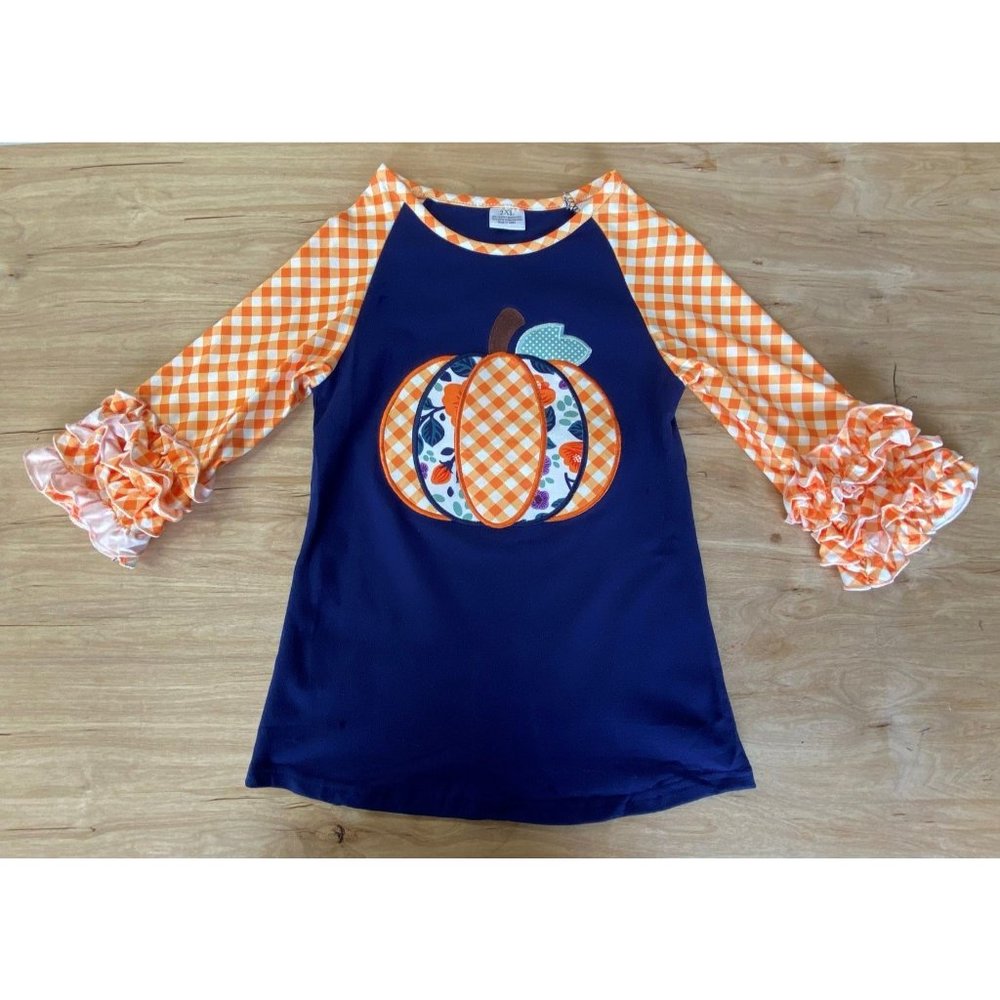7/8 Navy Applique Pumpkin Girl Top